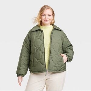 Universal Thread Quilted Puffer Coat Women’s XL Full zip Olive green